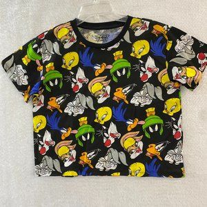 Looney Tunes Cropped T-Shirt Women's Graphic Print M Or XL Black Short Sleeve
